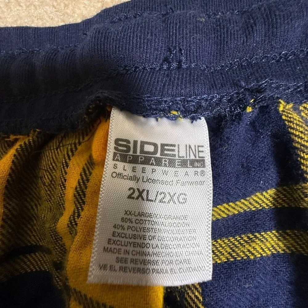 Michigan Wolverines Pajama‎ Pants Mens 2XL Navy Yellow Plaid Flannel Sleep